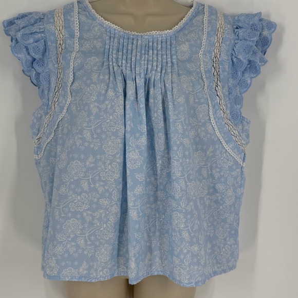 Jennifer Grace Flutter Sleeve Lace Trim Blouse XL Cottagecore Boho Feminine - Picture 3 of 11